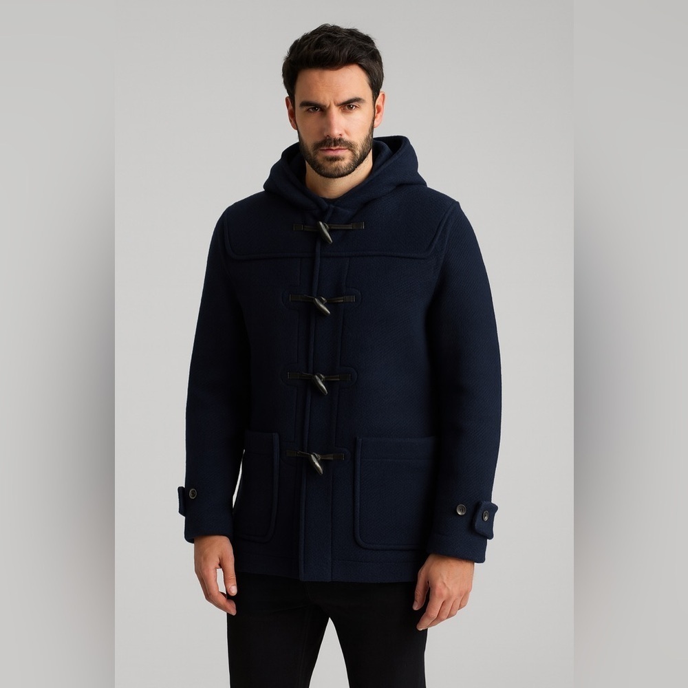 GAP Pea Coat Preppy Wool Wood & Toggle Closure Hooded Dark Blue Navy Size Small